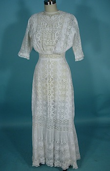 Antique Edwardian Lace Slip Dress 1910 20s White Linen Eyelet