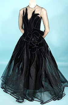Ellen Page (wearing a vintage Jean-Louis Scherrer Haute Couture dress and  carrying a vintage Judith